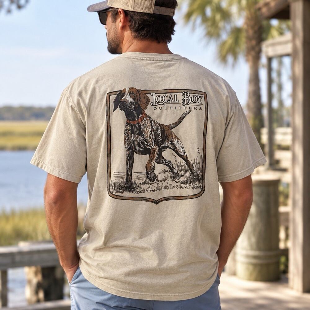 Local Boy Outfitters Pocket T Shirt Men’s XL Tan Hunting Dog Graphic Cotton